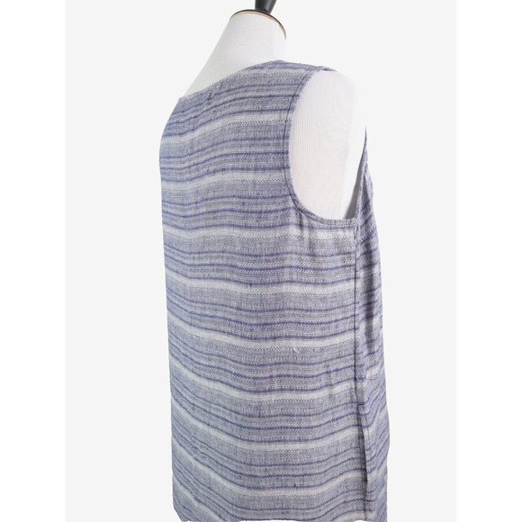 Pure J Jill Size L Woven Stripe Linen Maxi Dress Keyhole Neck Blue - Picture 5 of 10